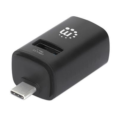 Manhattan USB-C 3-Port Hub, ULTRA COMPACT, 3x USB-A Ports (1x 5 Gbps USB 3.2 Gen1 aka USB 3.0, 3 x 480 Mbps USB 2.0), External Power Supply Not Needed, Universal for all devices, SuperSpeed USB, Black, Three Year Warranty
