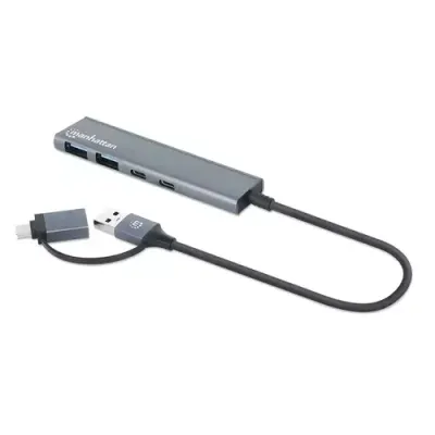 Manhattan USB-C & USB-A Combo Dock/Hub, Ports (4): USB-A (x2) and USB-C (x2), 5 Gbps (USB 3.2 Gen1 aka USB 3.0), External Power Supply Not Needed, Universal for all devices, Aluminium, SuperSpeed USB, Space Grey, Three Year Warranty - Thumbnail 2