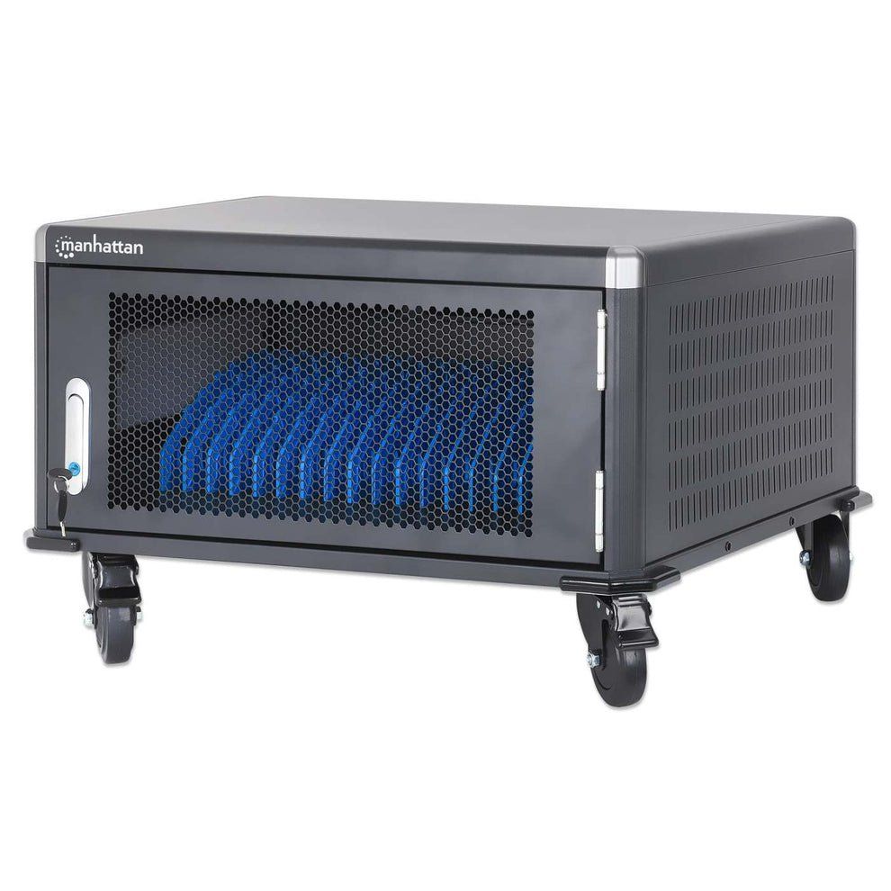 Manhattan Laptop Charging Cart/Trolley via AC Adapter (UK) 20-bay, Install device's AC Adapter (power cables) into unit, Suitable for ALL laptops (to 15.6"), iPads, MacBooks, Chromebooks, other portable devices, Bays 380x30x280mm, Cabinet, Lockable - Image 1