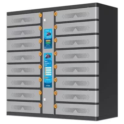 (New) Kiosk Laptop Charging Cabinet Usb-C 65W 17.3" 16-Bay Cart