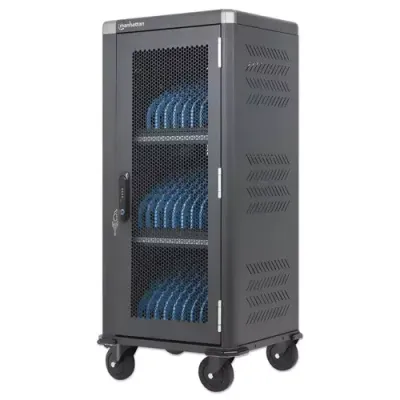 Manhattan iPad to 13", MacBook Air to 13" & Chromebook 14" 30-bay Charging Trolley/Cart via USB-C (30W), Also other tablets/smartphones (with device to USB-C cable), Bays 404x27.6x283mm, USB-C charging cables included, Cabinet - Thumbnail 2