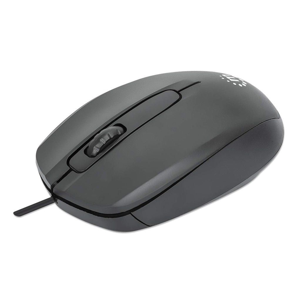 Manhattan Comfort II USB Wired Mouse, Black, 1000dpi, USB-A, Optical, Ambidextrous, Portable/Compact, Three Button with Scroll Wheel, Three Year Warranty - Image 1