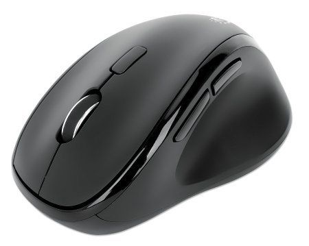 Manhattan Ergonomic Wireless Mouse, Right Handed, Adjustable 800/1200/1600dpi, 2.4Ghz (up to 10m), Six Button with Scroll Wheel, Combo USB=A and USB-C receiver, Black, AA battery (included), Three Year Warranty - Image 1