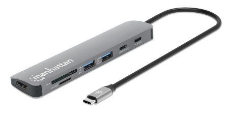 Manhattan USB-C Dock/Hub with Card Reader, Ports (x5): HDMI, USB-A (x2) and USB-C (x2), With Power Delivery (100W) to USB-C Port (Note additional USB-C wall charger and USB-C cable needed),Universal,USB 3.2 Gen 1 (aka USB 3.0),All Ports can be used at the - Image 1