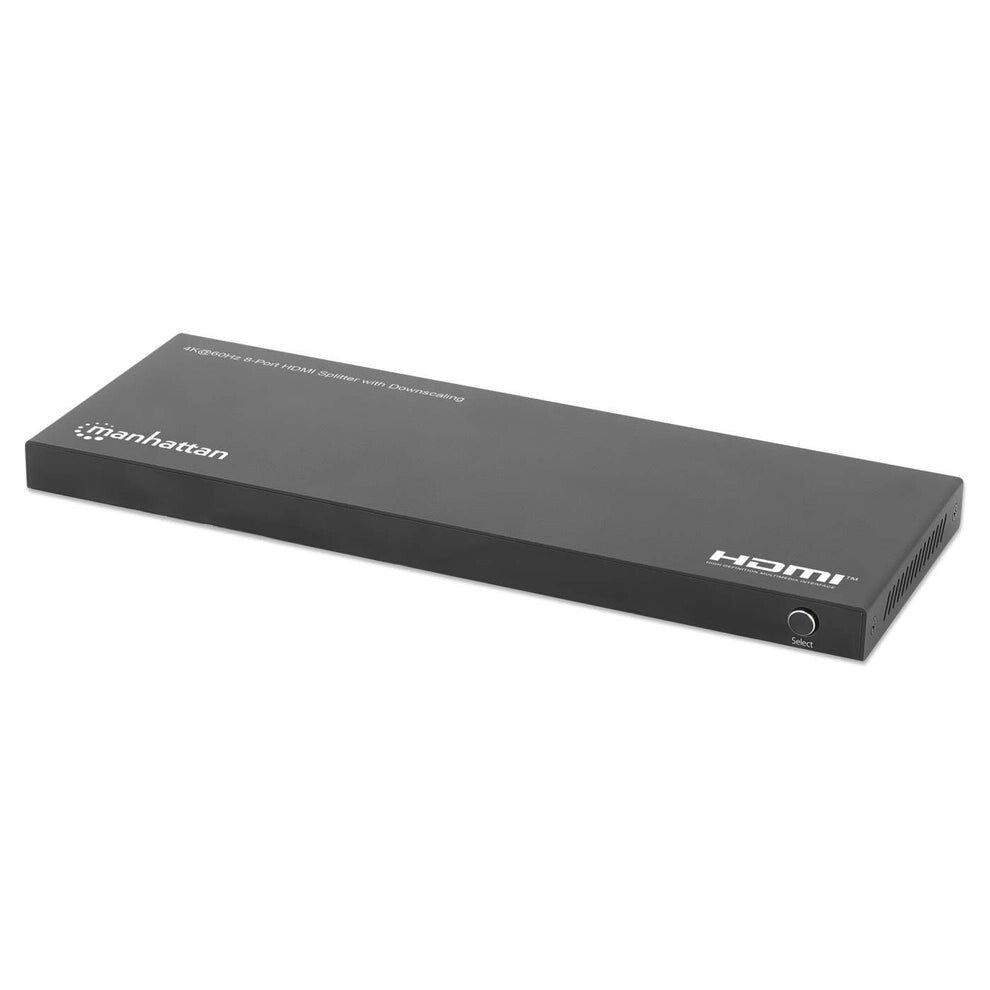 Manhattan 4K@60Hz 8-Port HDMI Splitter with Downscaling, Splits One HDMI Input to Eight HDMI Outputs (1x8), 18G, EDID Switch for Downscaling, Black - Image 1