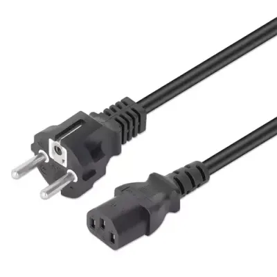 Manhattan Mains Power Cord/Cable, Euro 2-pin plug (CEE 7/4 Schuko) to C13 Female (kettle lead), 5m, 10A, Black, Lifetime Warranty - Thumbnail 2
