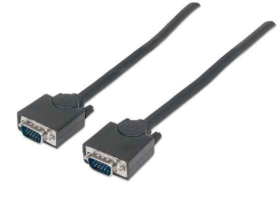 Manhattan VGA Monitor Cable, 1.8m, Black, Male to Male, HD15, Cable of higher SVGA Specification (fully compatible), Fully Shielded, Lifetime Warranty