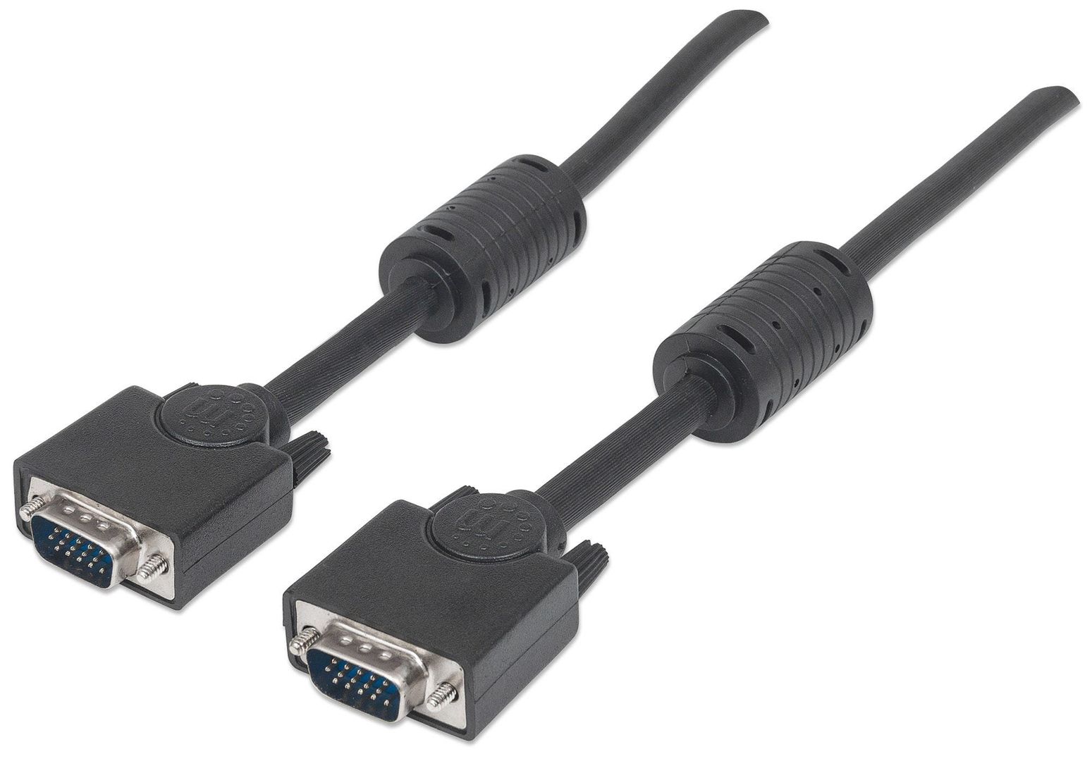 Manhattan VGA Monitor Cable (with Ferrite Cores), 3m, Black, Male to Male, HD15, Cable of higher SVGA Specification (fully compatible), Shielding with Ferrite Cores helps minimise EMI interference for improved video transmission, Lifetime Warranty - Image 1