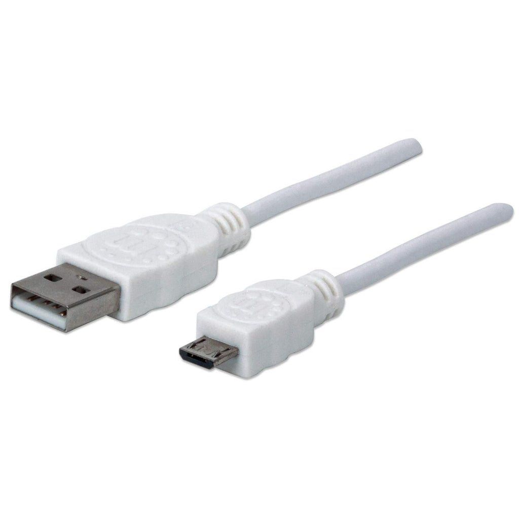 Manhattan USB-A to Micro-USB Cable, 1m, Male to Male, White, 480 Mbps (USB 2.0), Hi-Speed USB, Lifetime Warranty, Equivalent to USBPAUB1MW. - Image 1