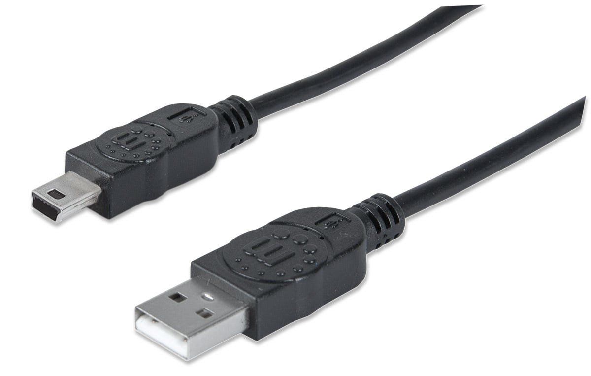Manhattan USB-A to Mini-USB Cable, 1.8m, Male to Male, Black, 480 Mbps (USB 2.0), Hi-Speed USB, Lifetime Warranty, Equivalent to USB2HABM2M (except 20cm shorter) - Image 1