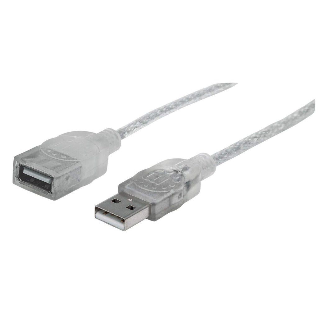 Manhattan USB-A to USB-A Extension Cable, 1.8m, Male to Female, 480 Mbps (USB 2.0), Hi-Speed USB, Translucent Silver, Lifetime Warranty - Image 1