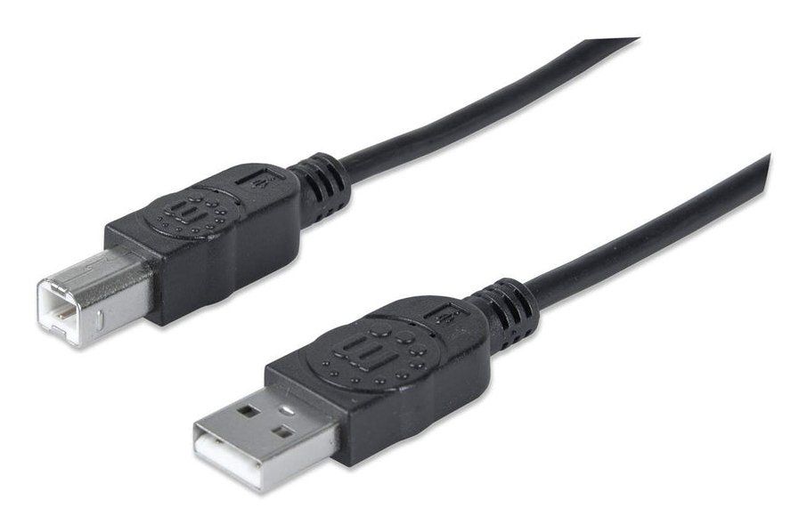 Manhattan USB-A to USB-B Cable, 5m, Male to Male, 480 Mbps (USB 2.0), Hi-Speed USB, Black, Lifetime Warranty, Equivalent to USB2HAB5M. - Image 1