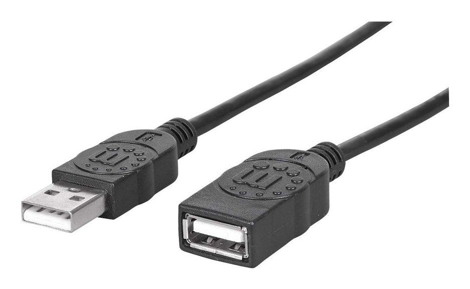 Manhattan USB-A to USB-A Extension Cable, 1.8m, Male to Female, 480 Mbps (USB 2.0), Hi-Speed USB, Black, Lifetime Warranty, Equivalent to USBEXTAA6BK - Image 1
