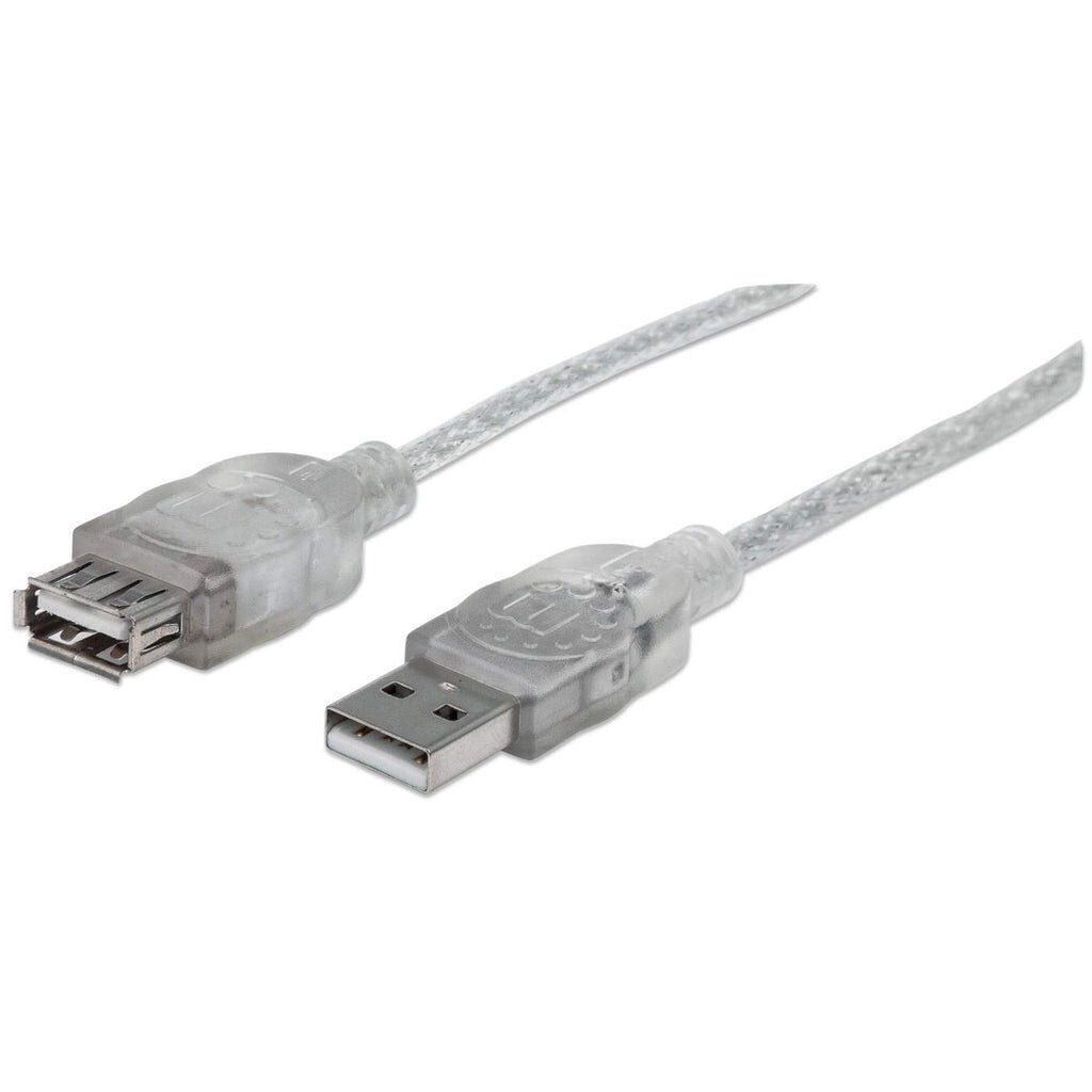 Manhattan USB-A to USB-A Extension Cable, 3m, Male to Female, Translucent Silver, 480 Mbps (USB 2.0), Hi-Speed USB, Lifetime Warranty, Equivalent to USBEXTAA10BK (except colour). - Image 1