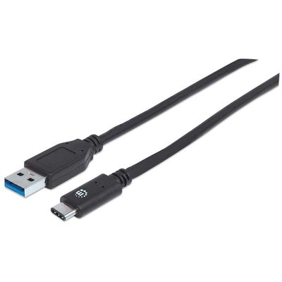 Manhattan USB-C to USB-A Cable, 1m, Male to Male, 10 Gbps (USB 3.2 Gen2 aka USB 3.1), 3A (fast charging), SuperSpeed+ USB, Black, Lifetime Warranty, Equivalent to USB31AC1M