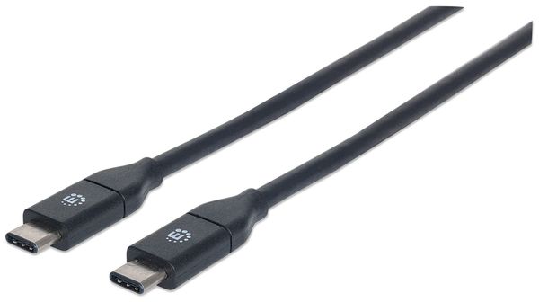 Manhattan USB-C to USB-C Cable, 1m, Male to Male, Black, 10 Gbps (USB 3.2 Gen2 aka USB 3.1), 3A (fast charging), SuperSpeed+ USB, Lifetime Warranty, Equivalent to USB31CC1M