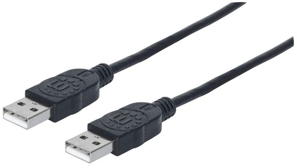 Manhattan USB-A to USB-A Cable, 1m, Male to Male, 480 Mbps (USB 2.0), Hi-Speed USB, Black, Lifetime Warranty, equivalent to USB2AA1M.