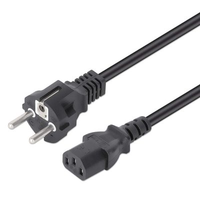 Manhattan Mains Power Cord/Cable, Euro 2-pin plug (CEE 7/4 Schuko) to C13 Female (kettle lead), 1m, 10A, Black, Lifetime Warranty