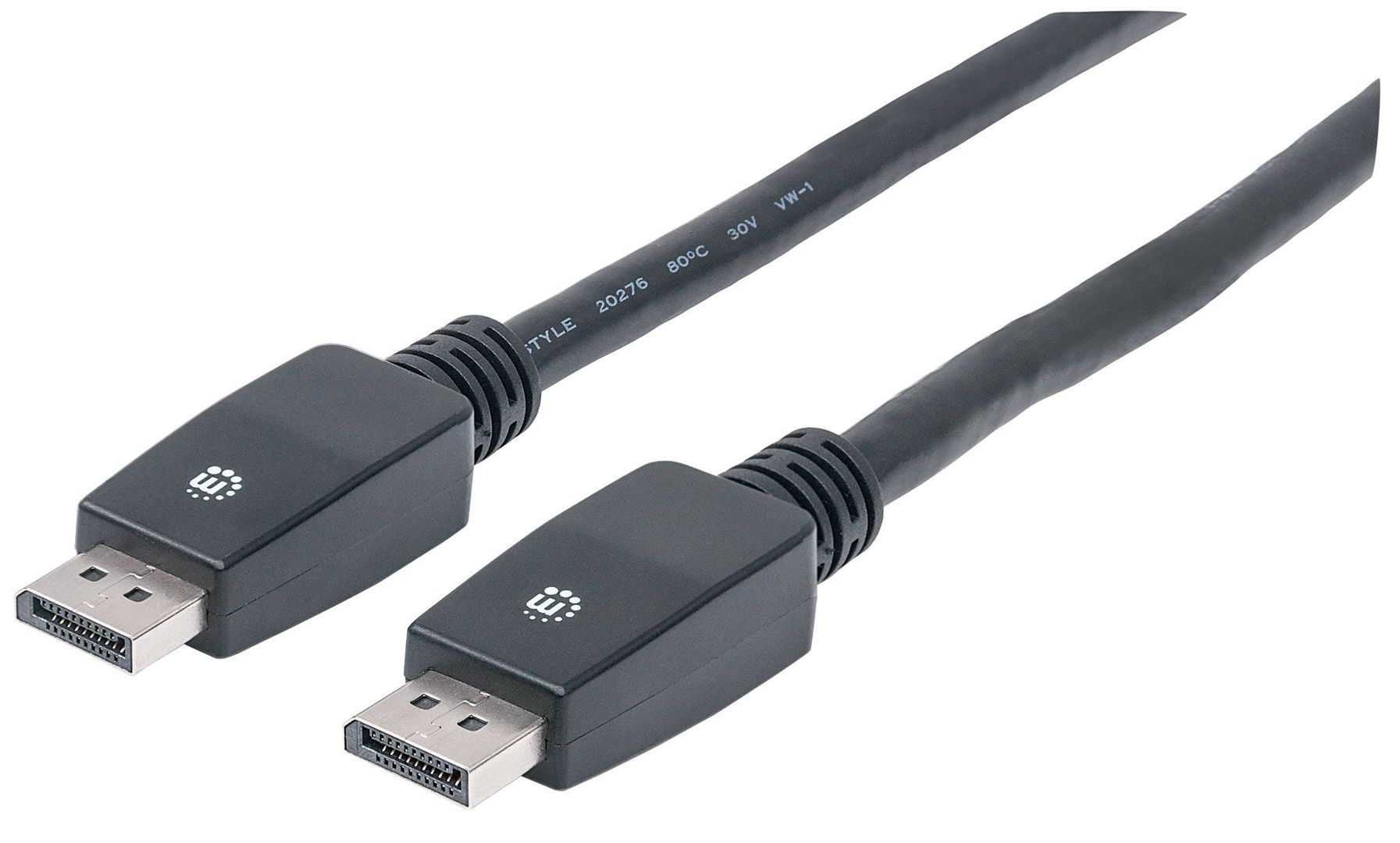 Manhattan DisplayPort 1.1 Cable, 4K@60Hz, 10m, Male to Male, With Latches, Fully Shielded, Black, Lifetime Warranty - Image 1