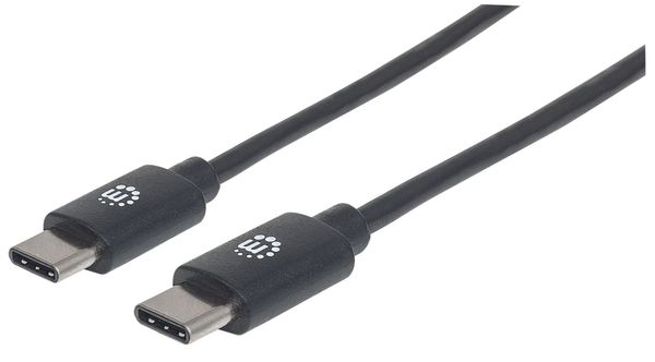 Manhattan USB-C to USB-C Cable, 2m, Male to Male, Black, 480 Mbps (USB 2.0), 3A, Hi-Speed USB, Lifetime Warranty, Equivalent to USB2CC2M