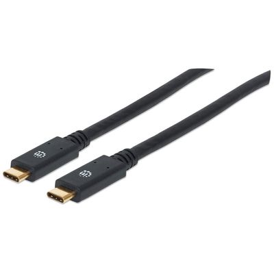 Manhattan USB-C to USB-C Cable, 2m, Male to Male, Black, 5 Gbps (USB 3.2 Gen1 aka USB 3.0), 3A (fast charging), SuperSpeed USB, Lifetime Warranty, Equivalent to USB315CC2M