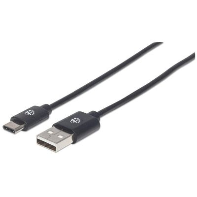 Manhattan USB-C to USB-A Cable, 2m, Male to Male, Black, 480 Mbps (USB 2.0), Hi-Speed USB, Lifetime Warranty, Equivalent to USB2AC2M