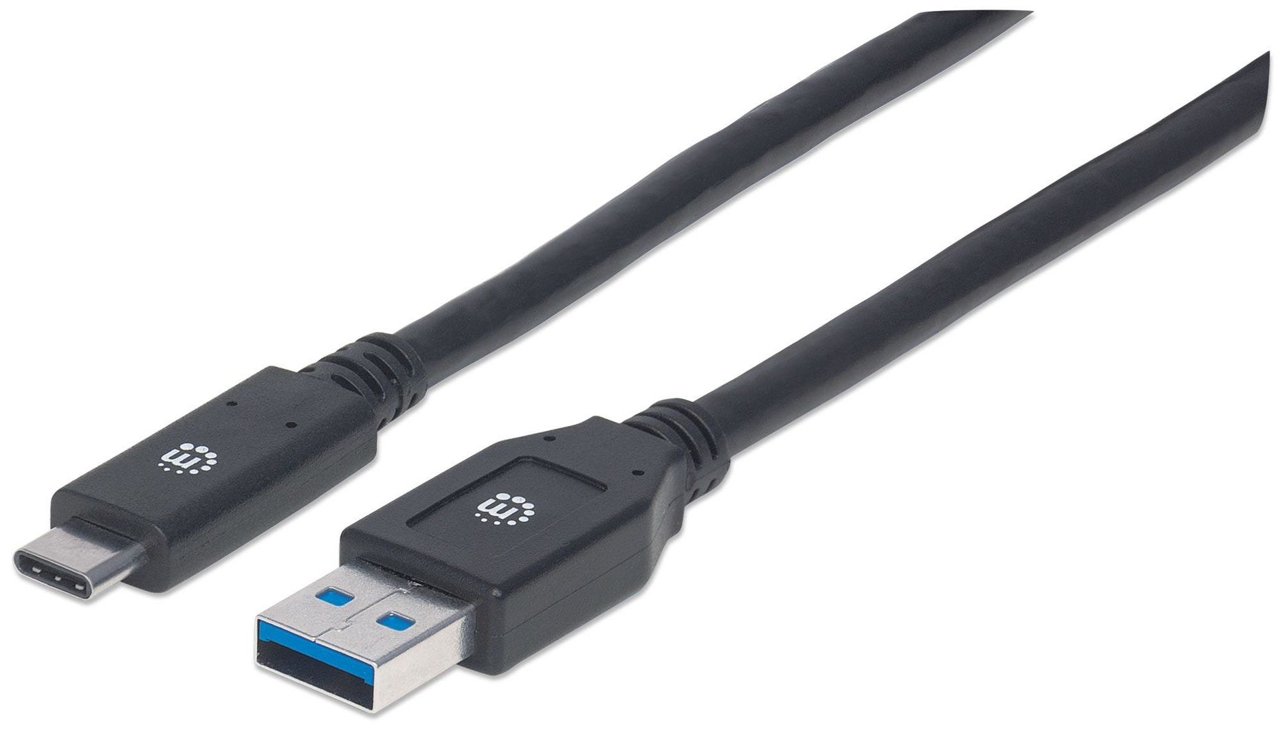 Manhattan USB-C to USB-A Cable, 3m, Male to Male, 5 Gbps (USB 3.2 Gen1 aka USB 3.0), 3A (fast charging), SuperSpeed USB, Black, Lifetime Warranty - Image 1