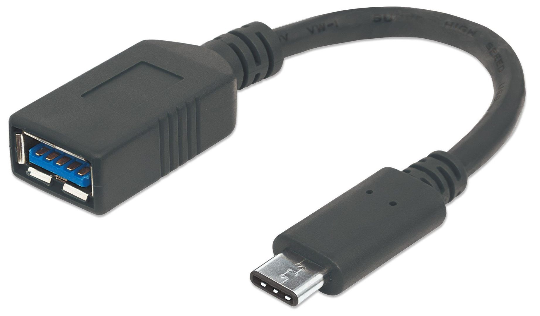 Manhattan USB-C to USB-A Cable, 15cm, Male to Female, Black, 5 Gbps (USB 3.2 Gen1 aka USB 3.0), 3A (fast charging), IF-Certified, SuperSpeed USB, Lifetime Warranty, Equivalent to USB31CAADP - Image 1