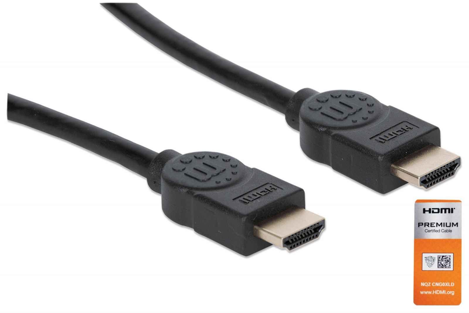 Manhattan HDMI 4K@60Hz Cable with Ethernet, 1.8m, Certified, Suitable for ALL 4K & 1080p/HD uses - when upgrading now or have it ready for when you need it, Male to Male, Black, Ultra HD 4k x 2k, Lifetime Warranty, Premium High Speed, Similar to HDMM2MP - Image 1