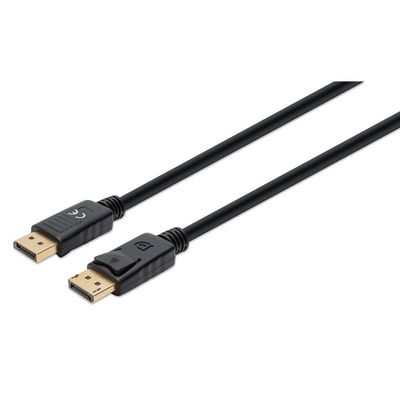 Manhattan DisplayPort 1.4 Cable, 8K@60hz, 1m, Suitable for ALL 8K, 4K & 1080p/HD uses - when upgrading now or have it ready for when you need it, PVC Cable, Male to Male, With Latches, Fully Shielded, Black, Lifetime Warranty, Equivalent to DP14MM1M