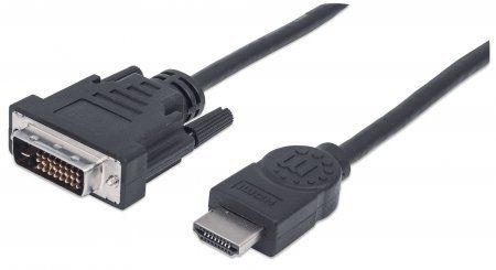 Manhattan HDMI to DVI-D 24+1 Cable, 2m, Male to Male, Black, Dual Link, Compatible with DVD-D, Lifetime Warranty, Equivalent to HDDVIMM2M - Image 1