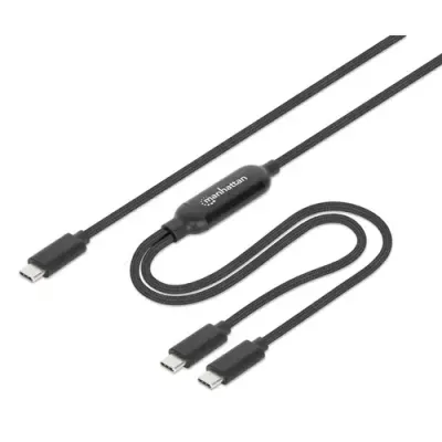 Manhattan Dual USB-C to USB-C Charging Cable, 100W, 2m, Male to Two Males, Smart Power Splitter Cable, Charges Two Devices from One USB-C PD Port, Delivers up to 100W for single charging and up to 70W + 28W for dual charging, Braided Jacket, Aluminum Boot - Thumbnail 2
