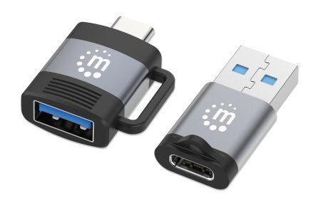 Manhattan 2-Piece Set: USB-C to USB-A and USB-A to USB-C Adapters, Male/Female conversions, 5 Gbps (USB 3.2 Gen1 aka USB 3.0), SuperSpeed USB, Black/Silver, Lifetime Warranty - Image 1