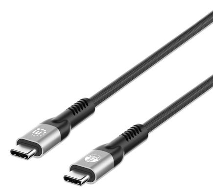 Manhattan Fast USB-C to USB-C Cable (240W), 2m, 240W Laptop Charging + High-Speed Data & Video, Works with ALL Laptops (Note additional USB-C 240W wall charger needed), 40 Gbps Ultra-Fast Transfers, Extra-Long Reach for Desk or Floor Sockets, 3 year Warra