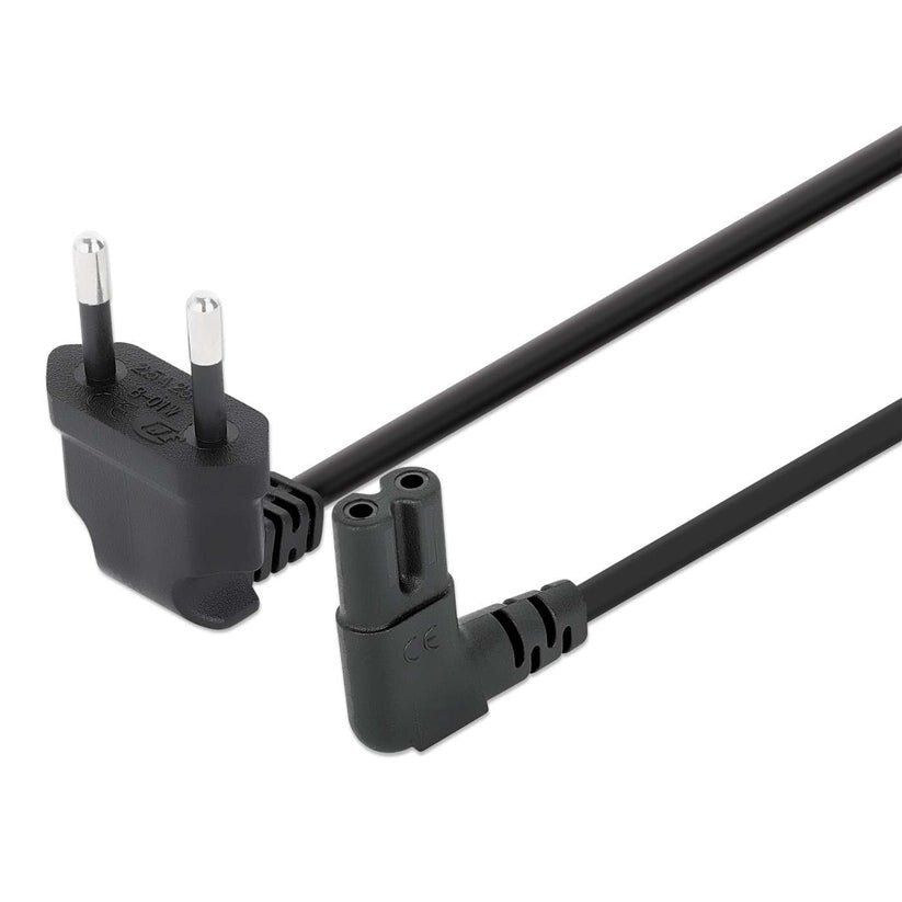 Manhattan Mains Power Cord/Cable (Right Angled), Euro 2-pin (CEE 7/16 Euro 8) plug to C7 Female (figure of eight), 3m, 2.3A, Black, Lead, Lifetime Warranty - Image 1