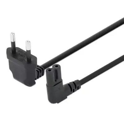 Manhattan Mains Power Cord/Cable (Right Angled), Euro 2-pin (CEE 7/16 Euro 8) plug to C7 Female (figure of eight), 3m, 2.3A, Black, Lead, Lifetime Warranty - Thumbnail 2