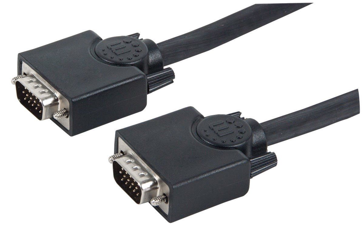 Manhattan VGA Monitor Cable (with Ferrite Cores), 20m, Black, Male to Male, HD15, Cable of higher SVGA Specification (fully compatible), Shielding with Ferrite Cores helps minimise EMI interference for improved video transmission, Lifetime Warranty - Image 1
