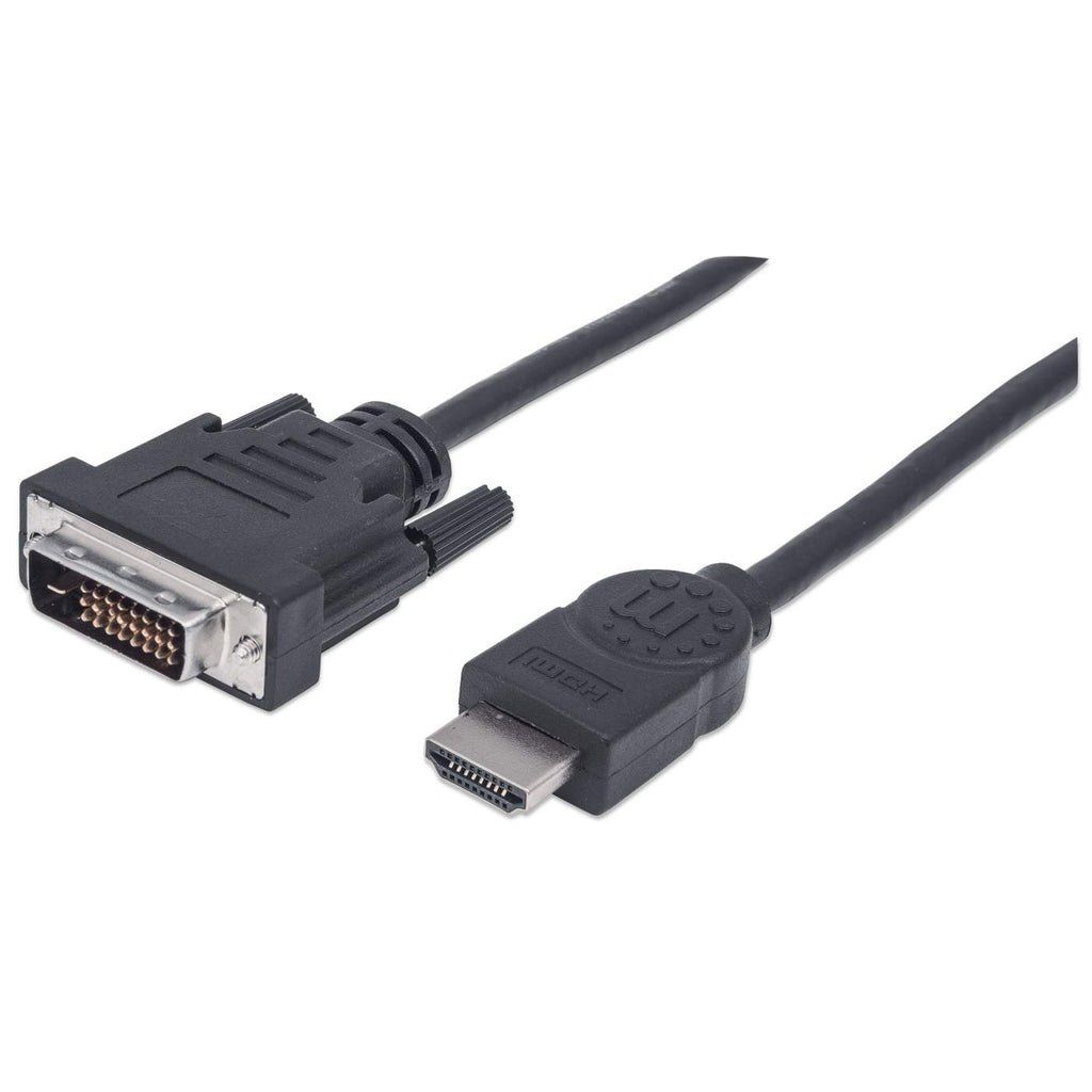 Manhattan HDMI to DVI-D 24+1 Cable, 1.8m, Male to Male, Black, Dual Link, Compatible with DVD-D, Lifetime Warranty, Equivalent to HDMIDVIMM6 - Image 1