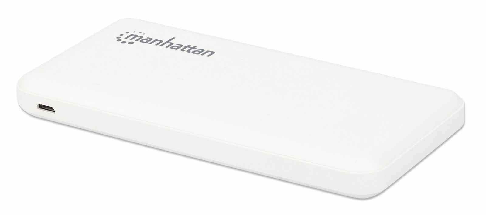 Manhattan Power Bank 10000 mAh Output: 2x USB-A (2.1A & 1A) Input: USB-C & Micro-USB (both 2A) White One Year Warranty - Image 1