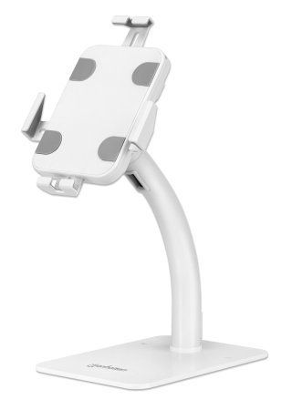 Manhattan Desktop Kiosk Stand (Anti theft) for Tablet and iPad, Universal, 360° Rotation, Tilt +20° to -110°, White, Lockable, Countertop Holder for 7.9" to 11" Tablets, Extendable clamps: height 200 to 246mm/width 129 to 181mm, Lifetime warranty - Image 1