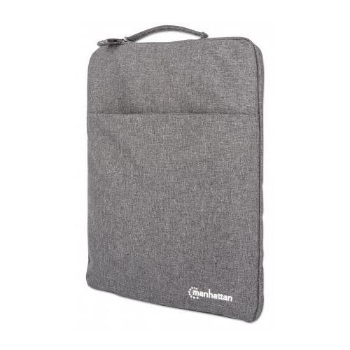 Manhattan Seattle Laptop Sleeve 15.6", Grey, Padded, Extra Soft Internal Cushioning, Main Compartment with double zips, Zippered Front Pocket, Carry Loop, Water Resistant and Durable, Notebook Slipcase, Three Year Warranty - Image 1