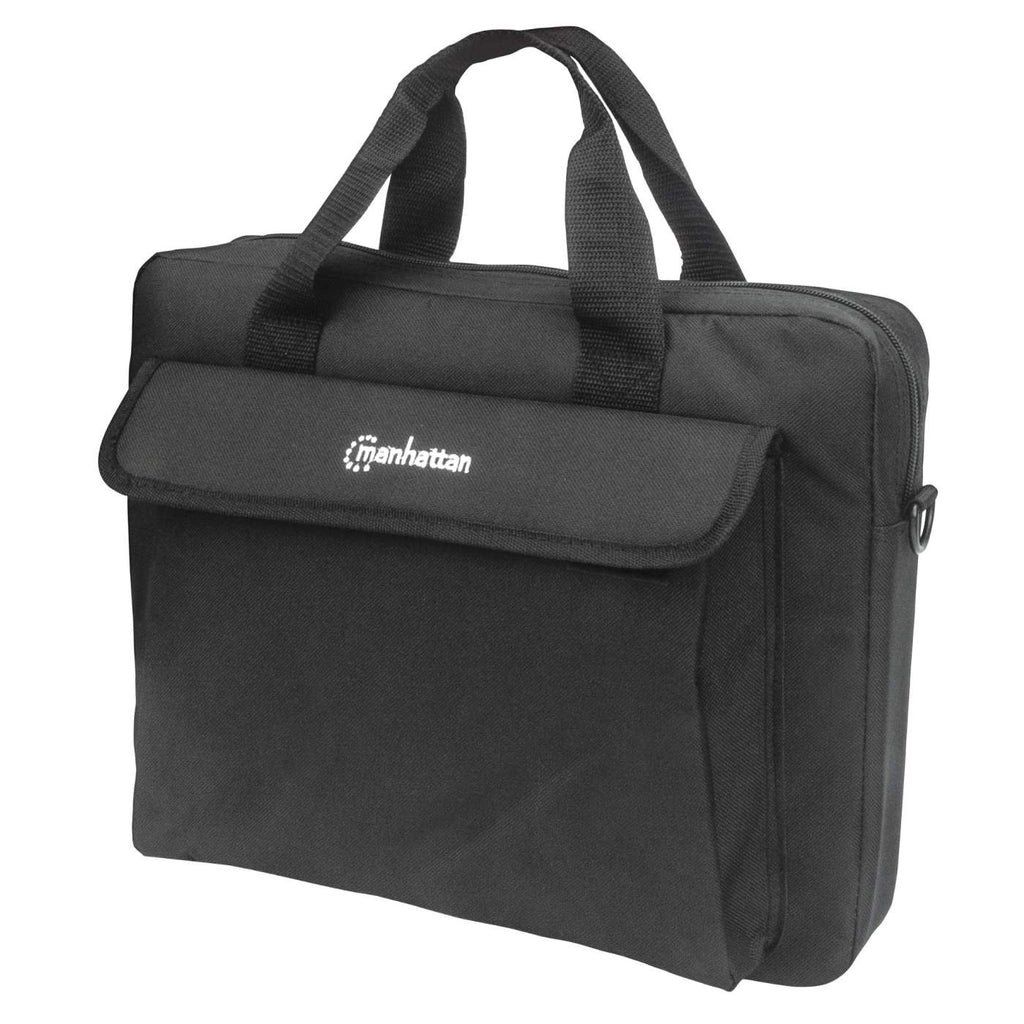 Manhattan London Laptop Bag 14.1", Top Loader, Black, LOW COST, Accessories Pocket, Shoulder Strap (removable), Notebook Case, Three Year Warranty - Image 1