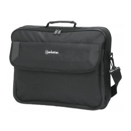 Manhattan Cambridge Laptop Bag 17.3", Clamshell Design, Black, LOW COST, Accessories Pocket, Document Compartment on Back, Shoulder Strap (removable), Equivalent to Targus CN418EU, Notebook Case, Three Year Warranty - Image 1