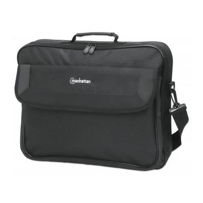 Manhattan Cambridge Laptop Bag 17.3", Clamshell Design, Black, LOW COST, Accessories Pocket, Document Compartment on Back, Shoulder Strap (removable), Equivalent to Targus CN418EU, Notebook Case, Three Year Warranty