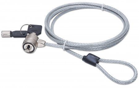 Manhattan Laptop Lock (Kensington) with two keys, Compatible with Kensington standard style locks, 1.5m cable, Anti theft, Strong steel cable - metal with clear PVC jacket, Notebook, Lifetime Warranty