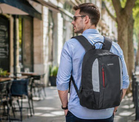 Manhattan York Backpack 16" Black/Grey, Padded Laptop Compartment, Large Front Pocket, Carry Handle, Two External Water Bottle Pockets - Image 1