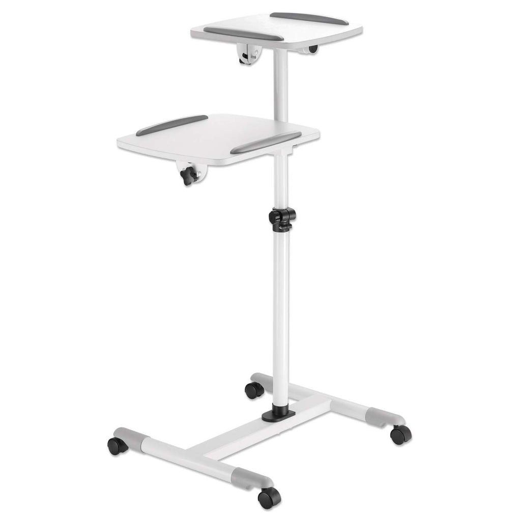 Manhattan Mobile Cart for Projectors and Laptops, Two Trays for Devices up to 10kg, Trays Tilt and Swivel, Height Adjustable, Grey/White, Lifetime Warranty - Image 1