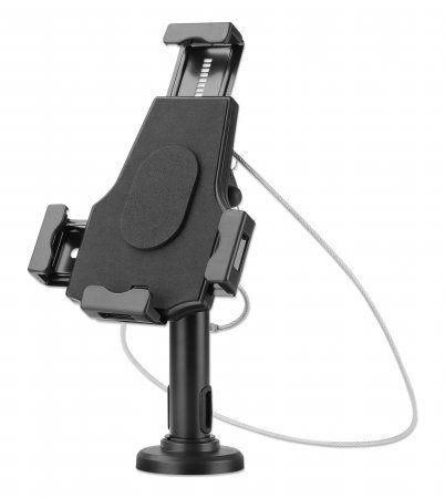 Manhattan iPad & Tablet Desk Stand, Lockable, Wall Mountable, Secure Anti-Theft, 7.9" to 10.5" tablets, 360° Rotation, +/- 70° Tilt, 330° Swivel, Black, Lifetime Warranty - Image 1