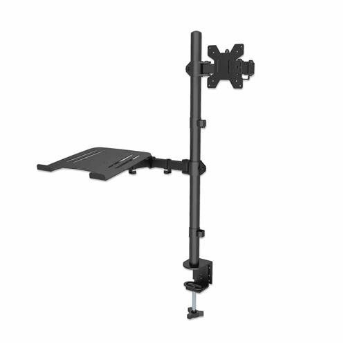 Manhattan Desk Mount for Monitors & Laptop Combo (Full Motion), For screens: 10-27", Laptop up to 17", Clamp Assembly, VESA compatability: 75x75 and 100x100mm - check the dimensions of the four mounting holes on back of screen to ensure it fits, Max 8kg, - Image 1