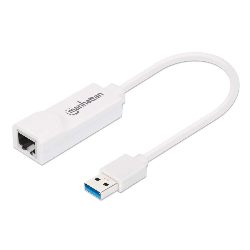 Manhattan USB-A Gigabit Network Adapter, White, 10/100/1000 Mbps Network, USB 3.0, Ethernet, RJ45, Three Year Warranty, Equivalent to USB31000SW. - Image 1